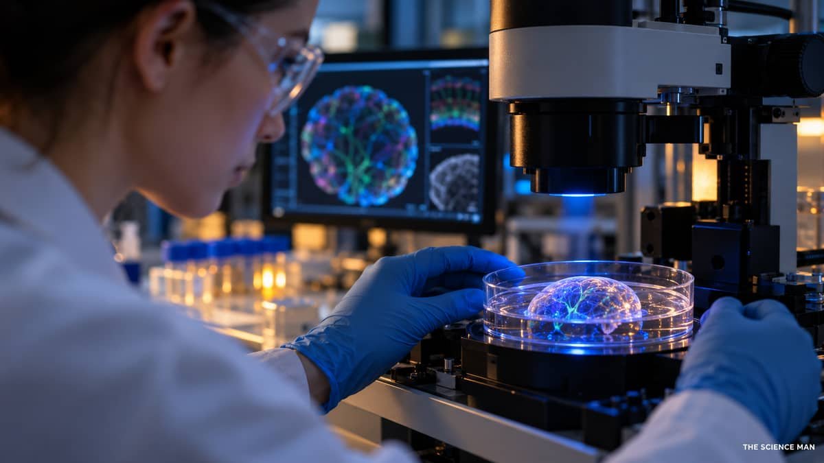 Conceptual editorial image of laboratory retinal research related to optogenetics.